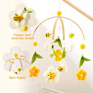 Baby Mobile for Crib Crib Nursery Mobile for Boys Girls Boho Bee Flower Nursery Decor Soothe Toy Baby Shower Set for Infant Bedroom Hanging Decoration Toy(Bee)