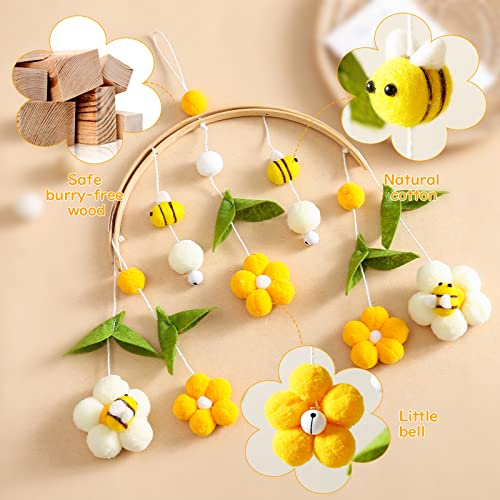 Baby Mobile for Crib Crib Nursery Mobile for Boys Girls Boho Bee Flower Nursery Decor Soothe Toy Baby Shower Set for Infant Bedroom Hanging Decoration Toy(Bee)