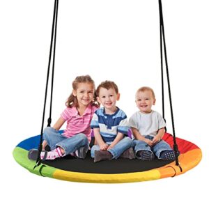 ARLIME 40" Saucer Tree Swing, Outdoor Swing Seat for Kids and Adults, Colourful Round Swing with Adjustable Ropes, Large Waterproof Disc Swing for Tree, Playground, Backyard