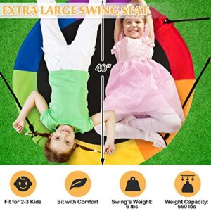 ARLIME 40" Saucer Tree Swing, Outdoor Swing Seat for Kids and Adults, Colourful Round Swing with Adjustable Ropes, Large Waterproof Disc Swing for Tree, Playground, Backyard