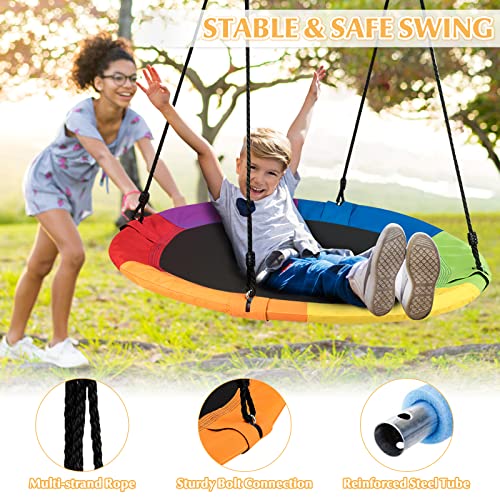 ARLIME 40" Saucer Tree Swing, Outdoor Swing Seat for Kids and Adults, Colourful Round Swing with Adjustable Ropes, Large Waterproof Disc Swing for Tree, Playground, Backyard