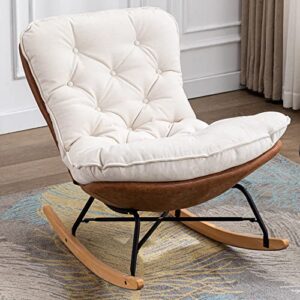 zetzu upholstered rocking chair comfy oversized glider rocker for nursery and bedroom lounge reading napping, beige cushioned, 40d x 32.3w x 34.2h in
