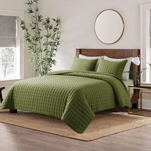 Green California Cal King Size Quilt Bedding Sets with Pillow Shams, Dark Sage Olive Oversized Lightweight Soft Bedspread Coverlet, Quilted Blanket Thin Comforter Bed Cover, 3 Pieces, 118x106 inches