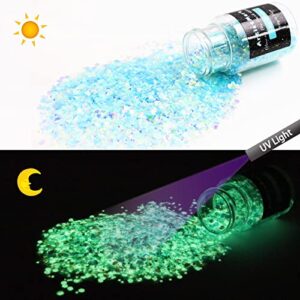 Glow in The Dark Glitter, 12 Colors Chunky Glitter for Tumblers, High Luminous Holographic Glitter for Resin Crafts Epoxy Slime, Cosmetic Grade Nail Glitter Set for Face Body Skin