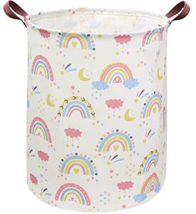 essme rainbow laundry basket,collapsible kids laundry hamper with waterproof pe coating,girls hamper nursery hamper for girls room decor,toy storage,gift basket.(rainbow)