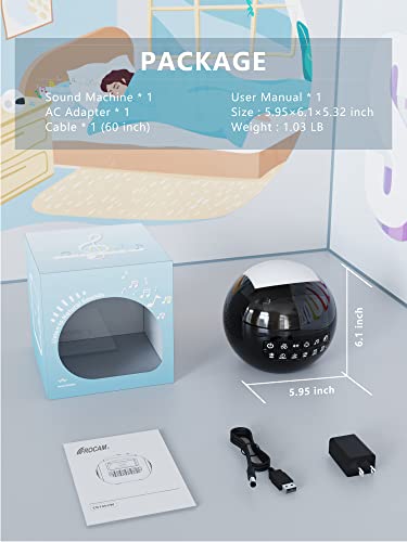 4-in-1 White Noise Sound Machine + Night Light for Kids Baby Adults, 42 Natural Soothing Sounds for Sleeping, Auto-Off Timer, Dual Alarm Clock for Bedroom Office Home, 16 Volume, 2 USB Charger Ports