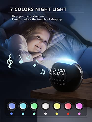 4-in-1 White Noise Sound Machine + Night Light for Kids Baby Adults, 42 Natural Soothing Sounds for Sleeping, Auto-Off Timer, Dual Alarm Clock for Bedroom Office Home, 16 Volume, 2 USB Charger Ports