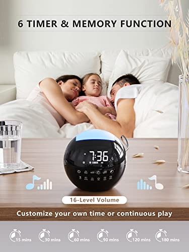 4-in-1 White Noise Sound Machine + Night Light for Kids Baby Adults, 42 Natural Soothing Sounds for Sleeping, Auto-Off Timer, Dual Alarm Clock for Bedroom Office Home, 16 Volume, 2 USB Charger Ports