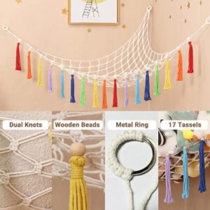 iKeelo 74x56x56 Macrame Toy Storage Hammock for Stuffed Animals, Fits 50-80 Plushies, Wall Hanging Toy Organizer for Kids Bedroom, Nursery and Playroom