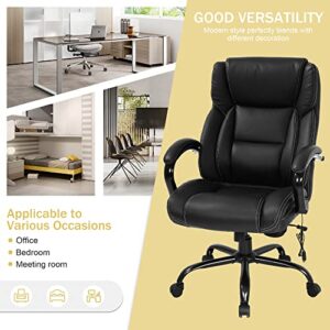 500lbs Big and Tall Office Chair Ergonomic Massage Swivel Rolling Desk Chair High Back PU Leather Wide Seat Computer Chair Heavy Duty Adjustable Executive Task Chair with Lumbar Support Arms, Black