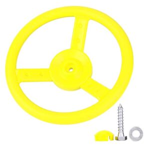 steering wheel, plastic outdoor kids steering wheel attachment,playground swing set for kids outdoor playhouse, treehouse, backyard playset or swingset (yellow), steering wheel, plastic outdoor