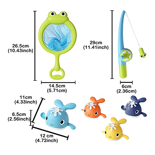 LOYUEGIYO Baby Bath Toys,Magnet Fishing Game Bath Baby Toy for 1-3 4-8 Year Old Toddler Boys Girls,Toys Gifts for Kid,Baby Bathtub Toys 18 Months+,4 Wind-up Whale Water Shower Toy&1 Fishing Pole&1 Net