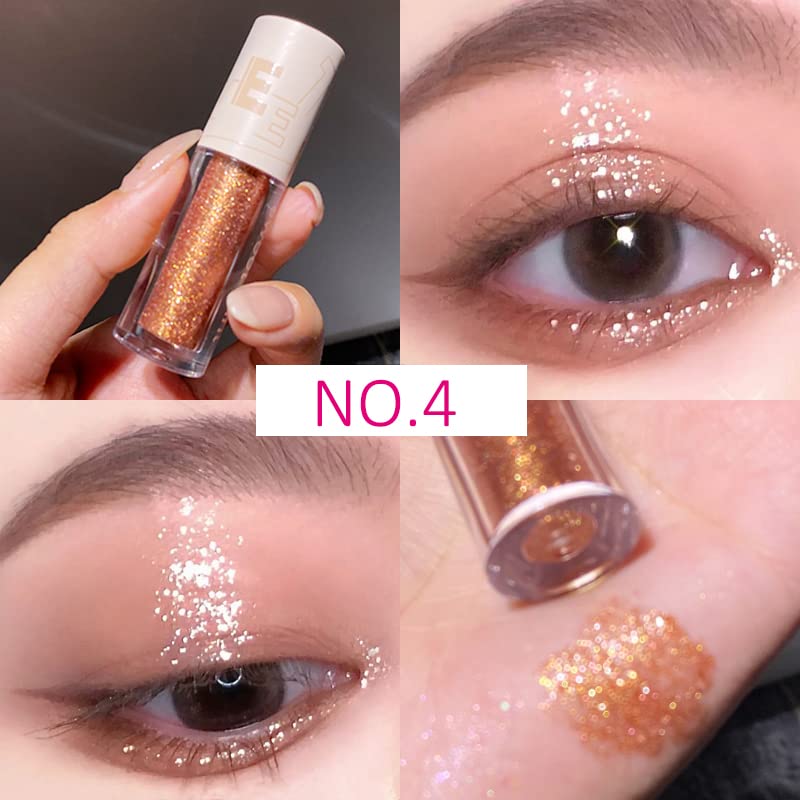 Aolailiya 5pcs Liquid Glitter Eyeshadow Set, Sparkling Metallic High Pigmented Glitter Eye Shadow Korean Makeup, Long Lasting, Quick Drying, Loose Glitter Glue for Eye Crystals Makeup