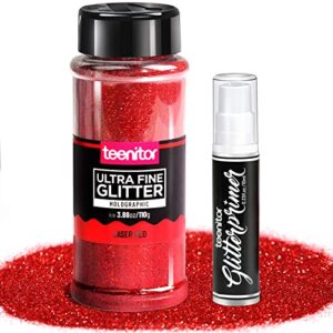 glitter,teenitor holographic glitter with glitter primer, fine glitter, glitter for crafts nail eye hair body face cosmetic, laser red