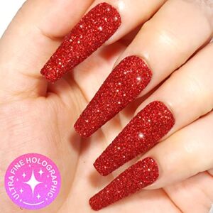 Glitter,Teenitor Holographic Glitter with Glitter Primer, Fine Glitter, Glitter for Crafts Nail Eye Hair Body Face Cosmetic, Laser Red