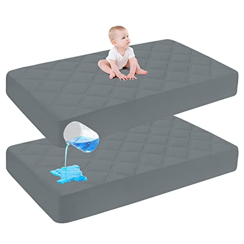 Cute Castle Baby Waterproof Crib Mattress Protector, 28x52 Inch (Pack of 2), Dark Grey