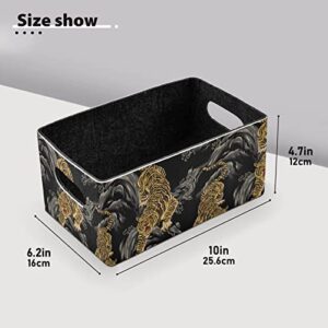 Emelivor Asian Tiger Storage Basket Bins Set (2pcs) Felt Collapsible Storage Bins with Fabric Rectangle Storage Organizing Baskets for Office Bedroom Closet Babies Nursery