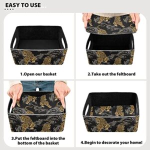 Emelivor Asian Tiger Storage Basket Bins Set (2pcs) Felt Collapsible Storage Bins with Fabric Rectangle Storage Organizing Baskets for Office Bedroom Closet Babies Nursery