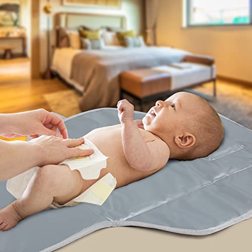 PHOEBUS BABY Portable Changing Pad Travel - Waterproof Compact Diaper Changing Mat with Built-in Pillow - Lightweight & Foldable Changing Station, Newborn Shower Gifts(Cute Elephant)