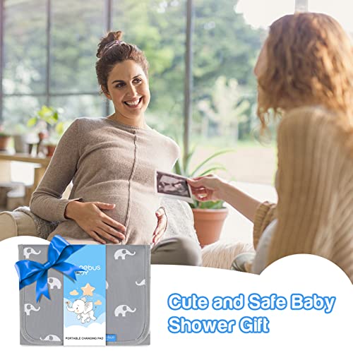 PHOEBUS BABY Portable Changing Pad Travel - Waterproof Compact Diaper Changing Mat with Built-in Pillow - Lightweight & Foldable Changing Station, Newborn Shower Gifts(Cute Elephant)