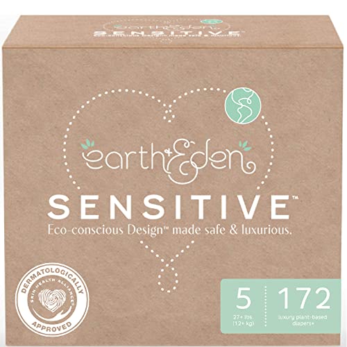 Earth & Eden Sensitive | Eco-Conscious & Hypoallergenic Diapers | Size 5 | 172 Count