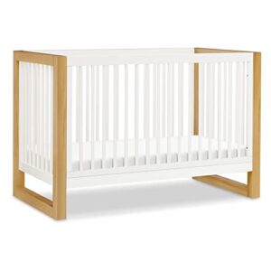 namesake nantucket 3-in-1 convertible crib with toddler bed conversion kit in warm white and honey, greenguard gold certified (m23301rwhy)
