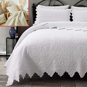 brandream quilt bedding set white quilts set queen king size scalloped coverlet set farmhouse comforter bedding set