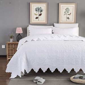 Brandream Quilt Bedding Set White Quilts Set Queen King Size Scalloped Coverlet Set Farmhouse Comforter Bedding Set