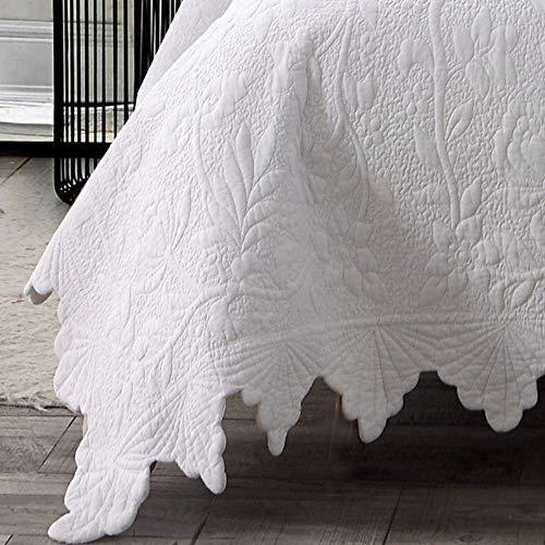 Brandream Quilt Bedding Set White Quilts Set Queen King Size Scalloped Coverlet Set Farmhouse Comforter Bedding Set