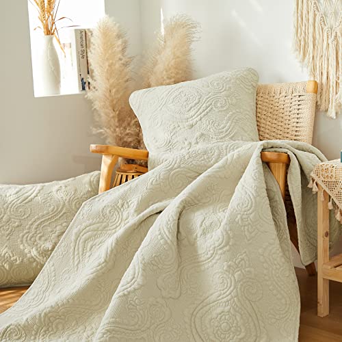 Brandream Quilt Bedding Set White Quilts Set Queen King Size Scalloped Coverlet Set Farmhouse Comforter Bedding Set