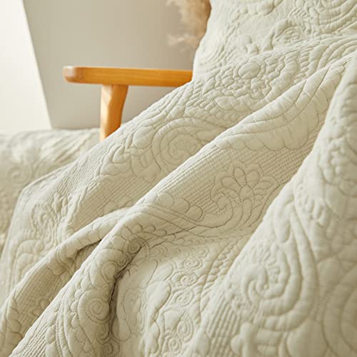 Brandream Quilt Bedding Set White Quilts Set Queen King Size Scalloped Coverlet Set Farmhouse Comforter Bedding Set