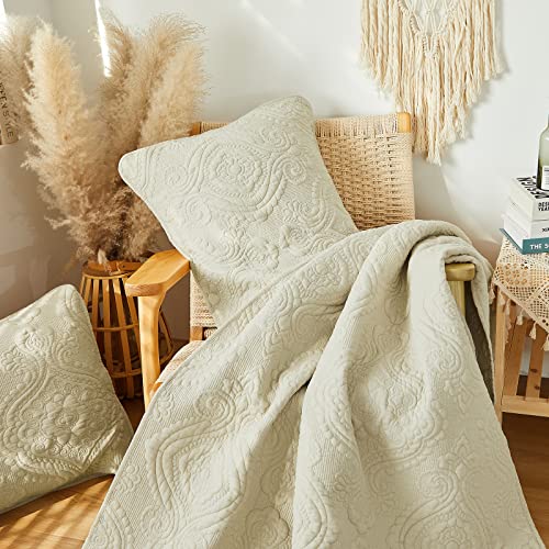 Brandream Quilt Bedding Set White Quilts Set Queen King Size Scalloped Coverlet Set Farmhouse Comforter Bedding Set