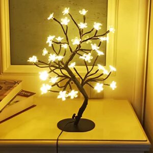 pete mici cherry blossom tree lights 17 inch 40led tabletop bonsai tree lights usb powered cherry blossom flower lamp fairy light tree for bedroom home decoration (warm white)