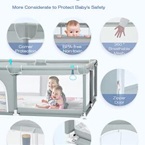 HEAO Baby Playpen | Baby Playard with Mat for Babies and Toddlers, Kids Play Pen with Bag, 71x47" Baby Play Yards, Safety Baby Fence with Breathable Mesh, Light Grey