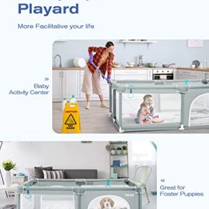 HEAO Baby Playpen | Baby Playard with Mat for Babies and Toddlers, Kids Play Pen with Bag, 71x47" Baby Play Yards, Safety Baby Fence with Breathable Mesh, Light Grey