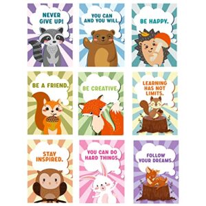 9 Pcs Woodland Nursery Decor Cute Safari Room Decor Animals Inspirational Quote Be Brave Posters for Girls Boys Baby Kids Room Decoration, 10 x 14 Inch