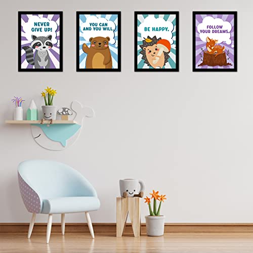 9 Pcs Woodland Nursery Decor Cute Safari Room Decor Animals Inspirational Quote Be Brave Posters for Girls Boys Baby Kids Room Decoration, 10 x 14 Inch