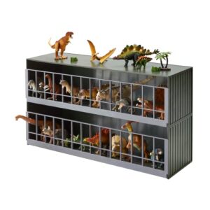 yamazaki home two-tier toy dinosaur and animal display storage rack, childrens' toy bin organizer box, plastic, stackable, no assembly req.