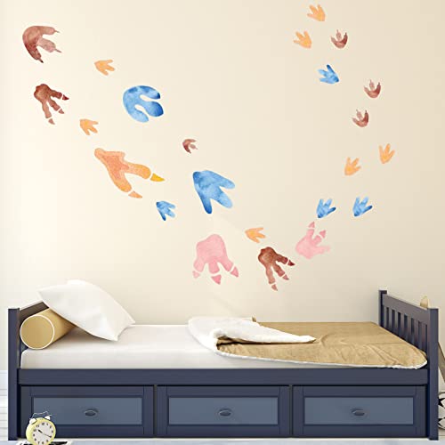 Fumete 48 Pcs Watercolor Dinosaur Footprints Floor Decals Dinosaur Tracks Wall Decals Peel and Stick Dinosaur Track Stickers Removable Vinyl Footprints Wall Decal for Baby Nursery Bedroom Home Decor