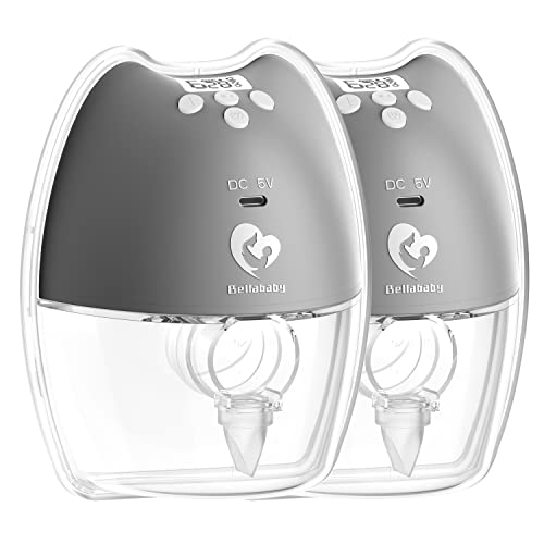 Bellababy Double Wearable Breast Pumps,Electric（Dark Gray-2Pcs） Hands Free,Low Noise and Pain Free,Long Battery Life,4 Modes&9 Levels of Suction,Fewer Parts Need to Clean,Easy Assemble/Disassemble