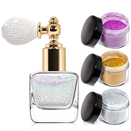 NewBang Body Glitter Spray,Sliver Gold Pink Glitter Powder,Shimmer Highlighter Loose Powder Glitter Makeup for Body Face Hair Clothes Nail Art Craft Design 3 Colors-with 1 Empty Spray Bottle