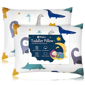 toddler pillow with pillowcase 2 pack,13x18 soft baby pillows for sleeping, machine washable kids pillow with cotton pillowcase, perfect for travel, toddlers cot (dinosaur)