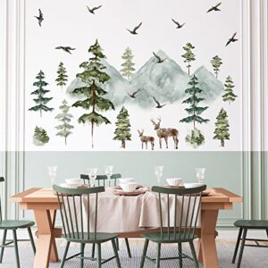 Mountain Wall Decals Large Pine Tree Wall Decals Peel and Stick Forest Tree Woodland Deer Birds Animal Wall Decals Mountain Tree Wall Stickers for Kids Room Nursery Decor