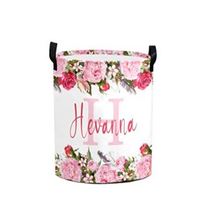 personalized baby laundry basket flower floral custom nursery hamper collapsible organizer storage bedroom decor for girls adults women (floral 10)