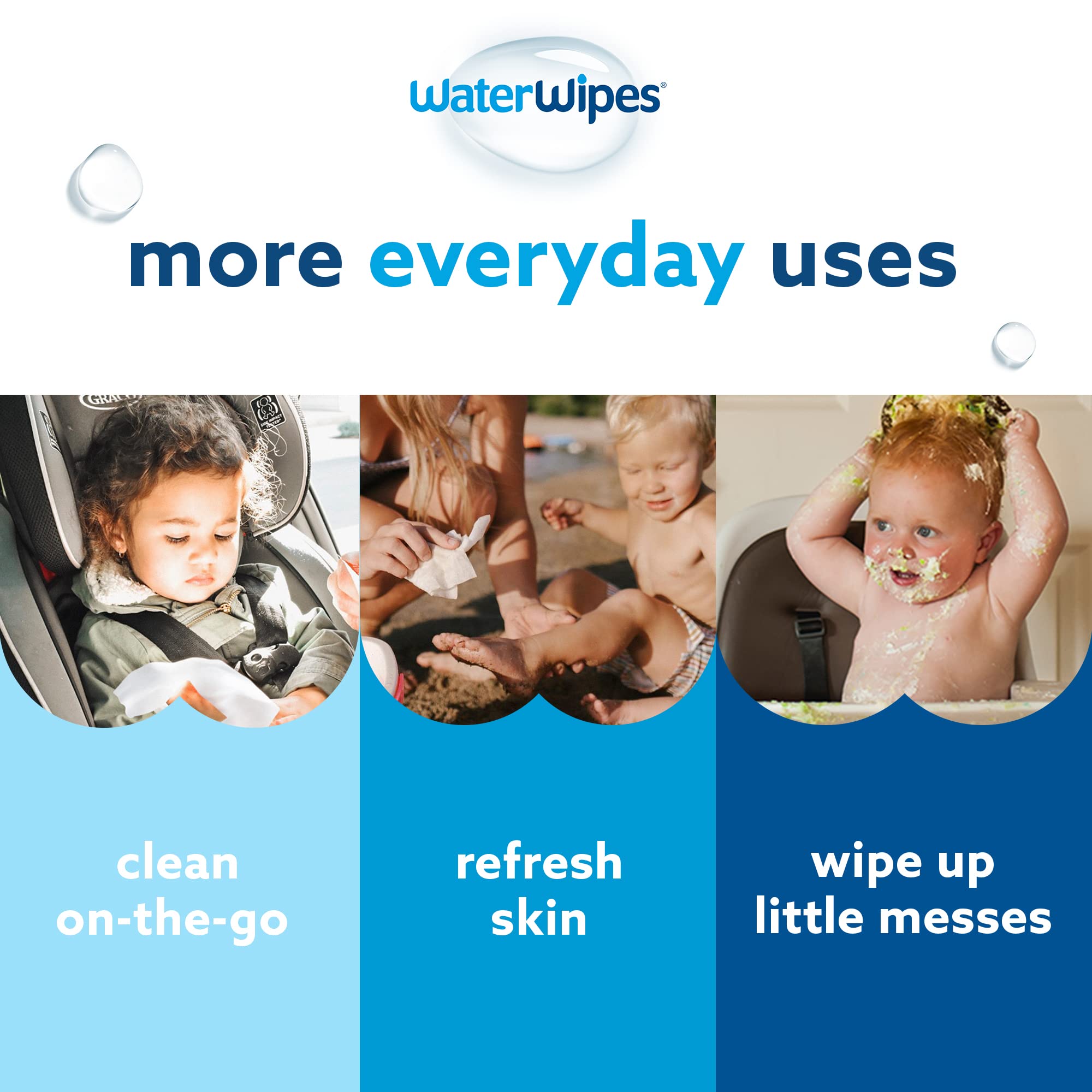 WaterWipes Plastic-Free Original Baby Wipes, 99.9% Water Based Wipes, Unscented & Hypoallergenic for Sensitive Skin, 300 Count (5 packs), Packaging May Vary