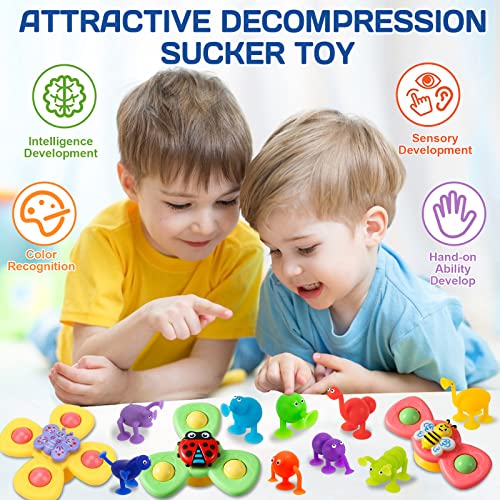 Suction Cup Spinner Toy for Baby - 12 Pcs Window Toys for Toddlers 1-3 Year Old Sucker Toys Airplane Travel Baby Spinning Toys for Babies Suction Bath Toys Gift for 1-2 Year Old