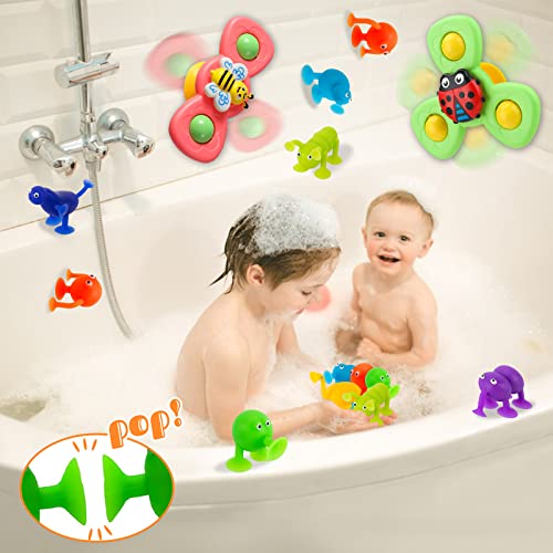 Suction Cup Spinner Toy for Baby - 12 Pcs Window Toys for Toddlers 1-3 Year Old Sucker Toys Airplane Travel Baby Spinning Toys for Babies Suction Bath Toys Gift for 1-2 Year Old