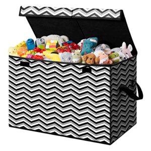 lifewit box chest storage organizer for boys girls, large collapsible storage bin with flip-top lid & durable handles for playroom, bedroom, black