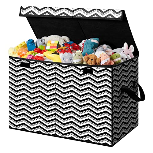 Lifewit Box Chest Storage Organizer for Boys Girls, Large Collapsible Storage Bin with Flip-top Lid & Durable Handles for Playroom, Bedroom, Black