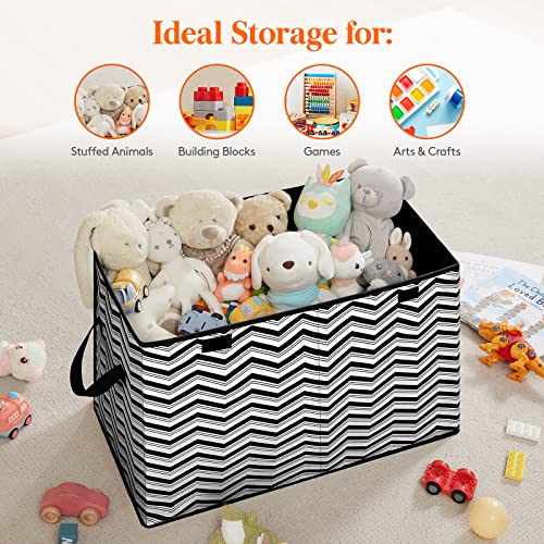 Lifewit Box Chest Storage Organizer for Boys Girls, Large Collapsible Storage Bin with Flip-top Lid & Durable Handles for Playroom, Bedroom, Black